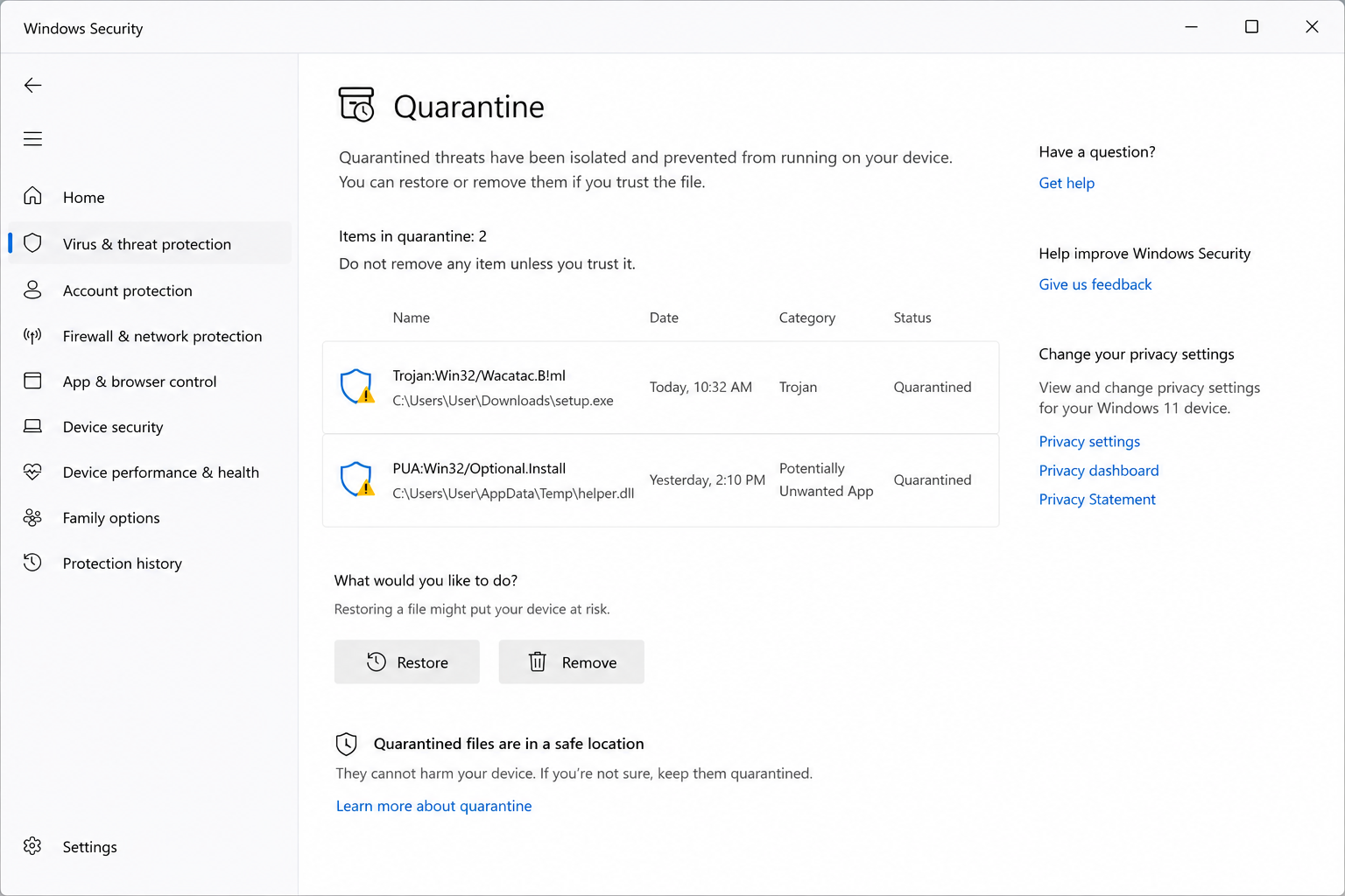 Understand quarantine and protection action