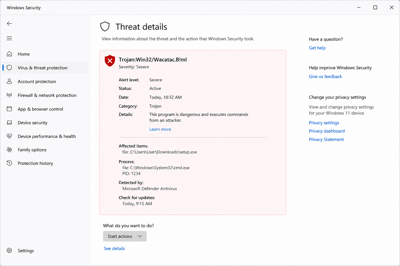 Check threat details screen